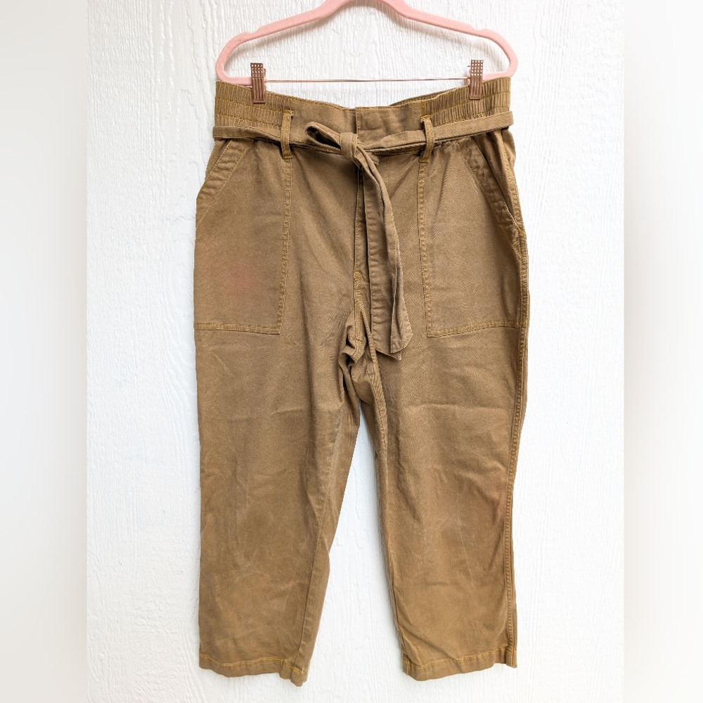 CAbi Cropped Belted Utility Pants in Khaki Brown